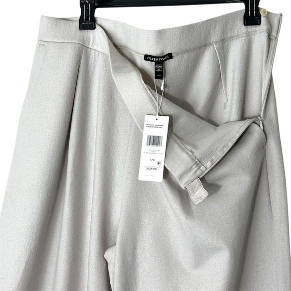 NWT Eileen Fisher Boiled Wool Jersey High Waisted Wide-Leg Pants in Chalk Size L - Picture 8 of 15
